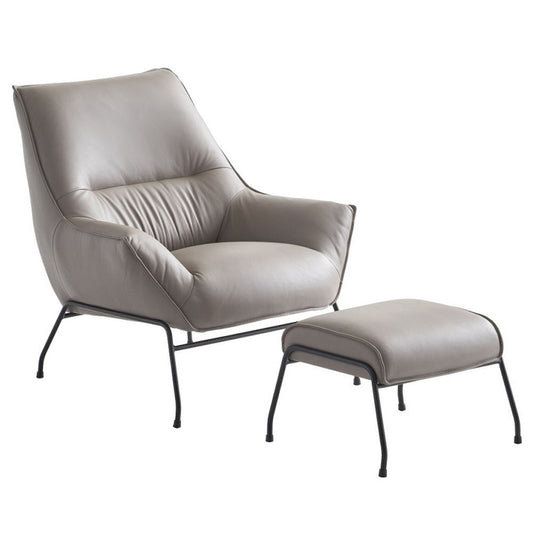 Jabel - Accent Chair & Ottoman - Khaki Top Grain Leather