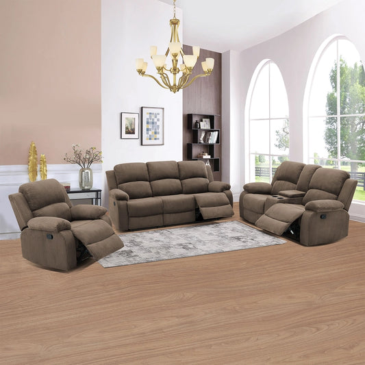 Cinema 3-Piece Peanut Color Textured Reclining Sofa Set