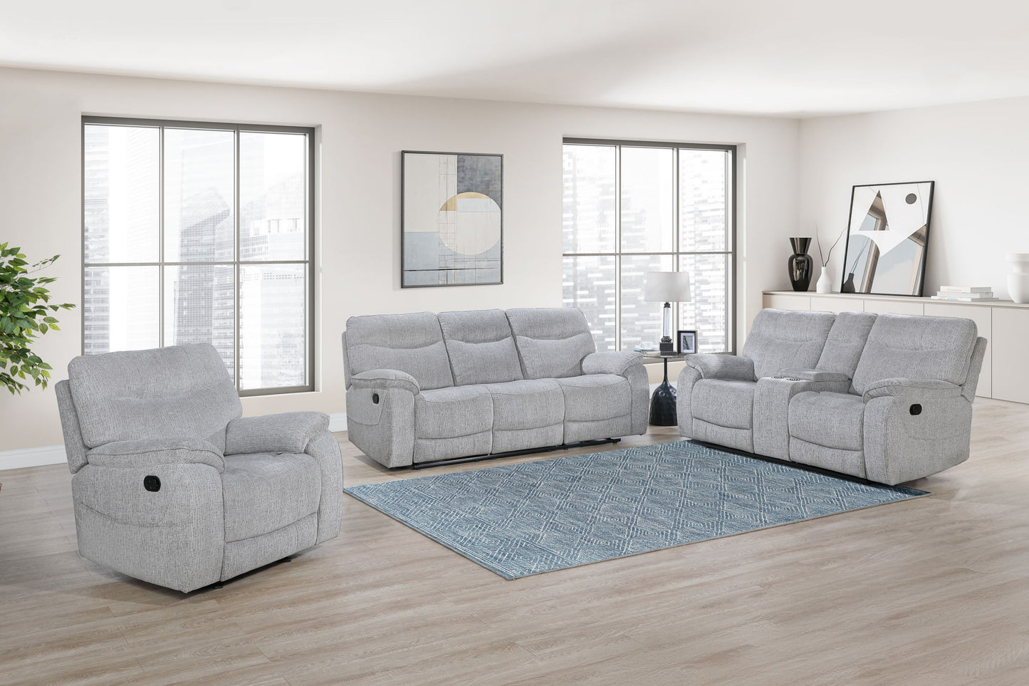 Chablis - Reclining Console Loveseat - Mist Gray
