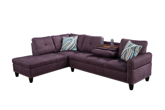 97.5" Wide Amaranth Linen L-Shaped Living Room Sectional Sofa Set
