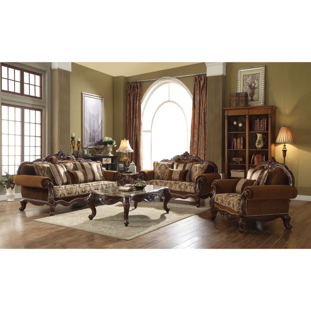 Jardena - Sofa With 6 Pillows (Same Lv01591) - Pattern Fabric & Cherry Oak