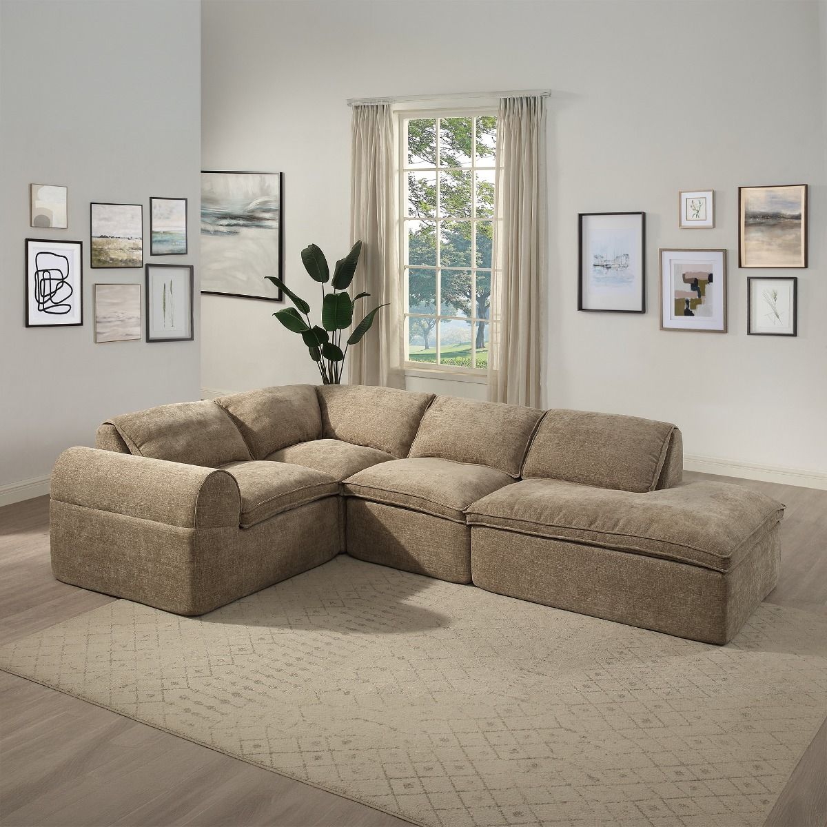 Almano - Modular Right Facing Chaise - Light Brown Chenille