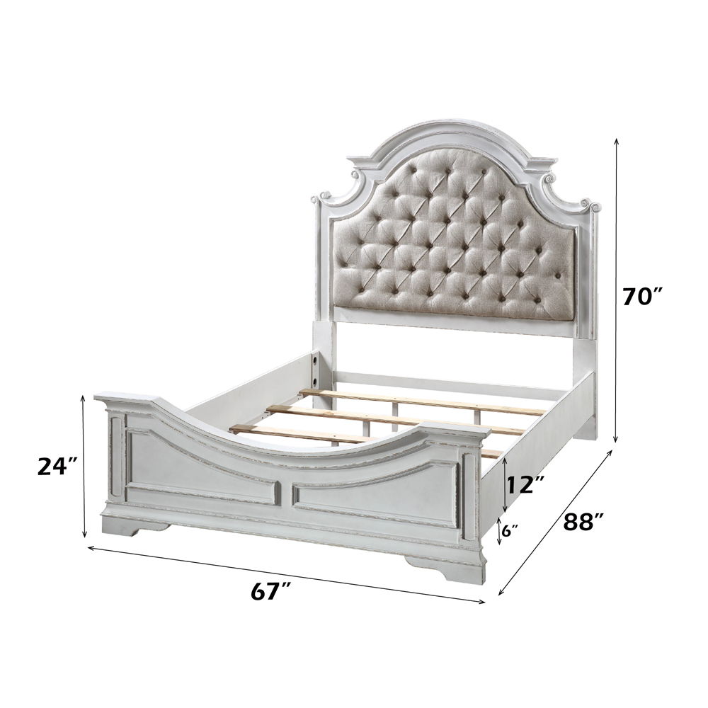 Florian - Queen Bed - Beige Synthetic Leather & Antique White
