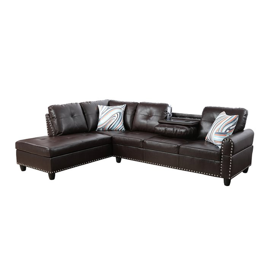 97.5" Wide Brown Synthetic Leather L-Shaped Living Room Sectional Sofa Set