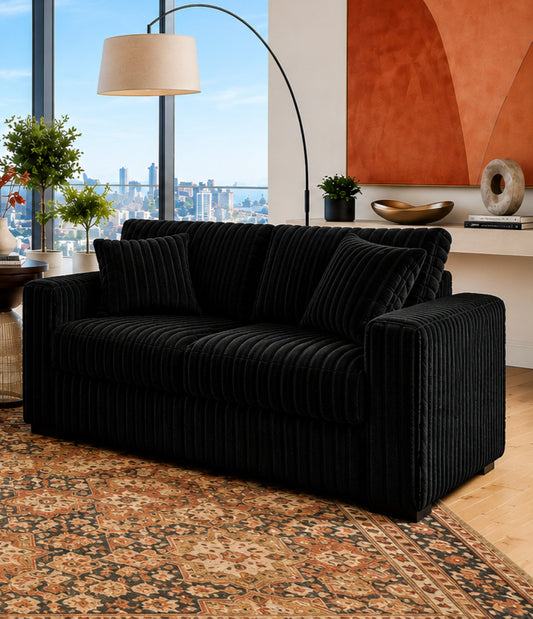 Coraza Corduroy Loveseat with USB Charger - Black