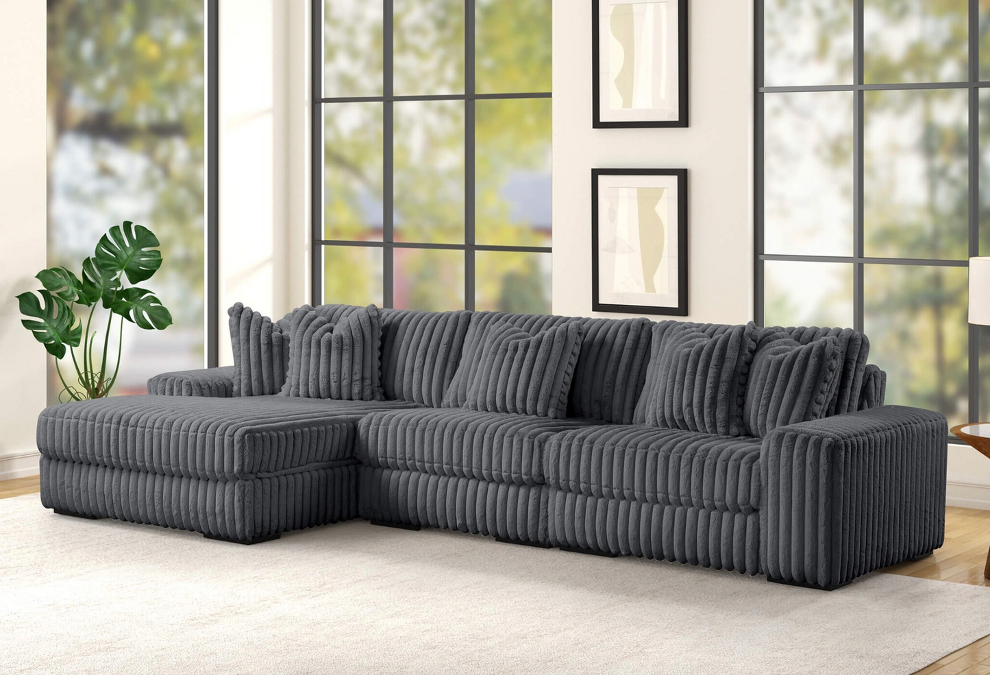 Sunday 3-Piece LAF Corduroy Sectional - Dark Grey