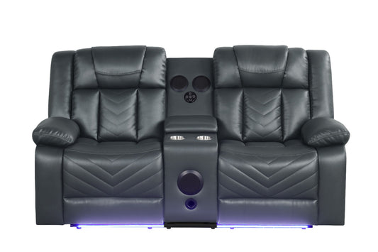 Hilton Charcoal Leather Gel Power Reclining Loveseat