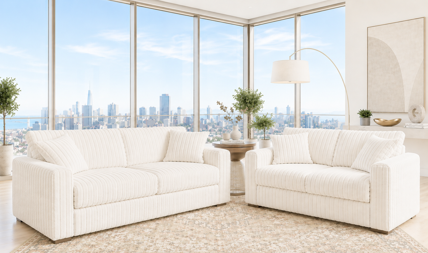 Coraza 2-Piece Corduroy Sofa and Loveseat Set - Beige