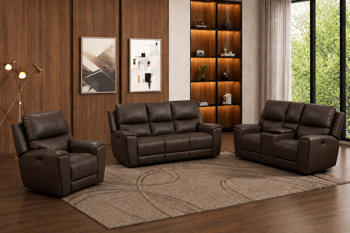 Maverick Brown 3-Piece Leather Gel Power Reclining Set