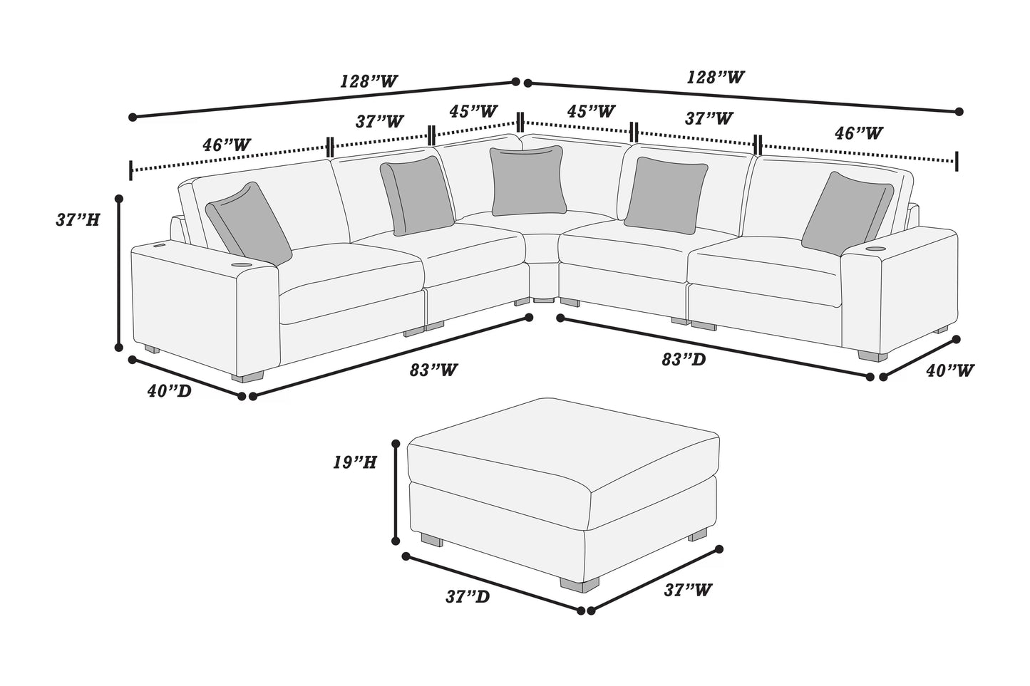Black 6-Piece Modular Sectional Set — Poundex configuration 192, image 7