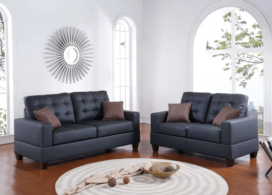 Black 2-Piece Stationary Sofa & Loveseat Set — Poundex F7855, authentic image 1
