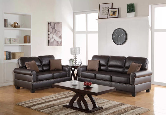 Espresso 2-Piece Stationary Sofa & Loveseat Set — Poundex F7878, authentic image 1