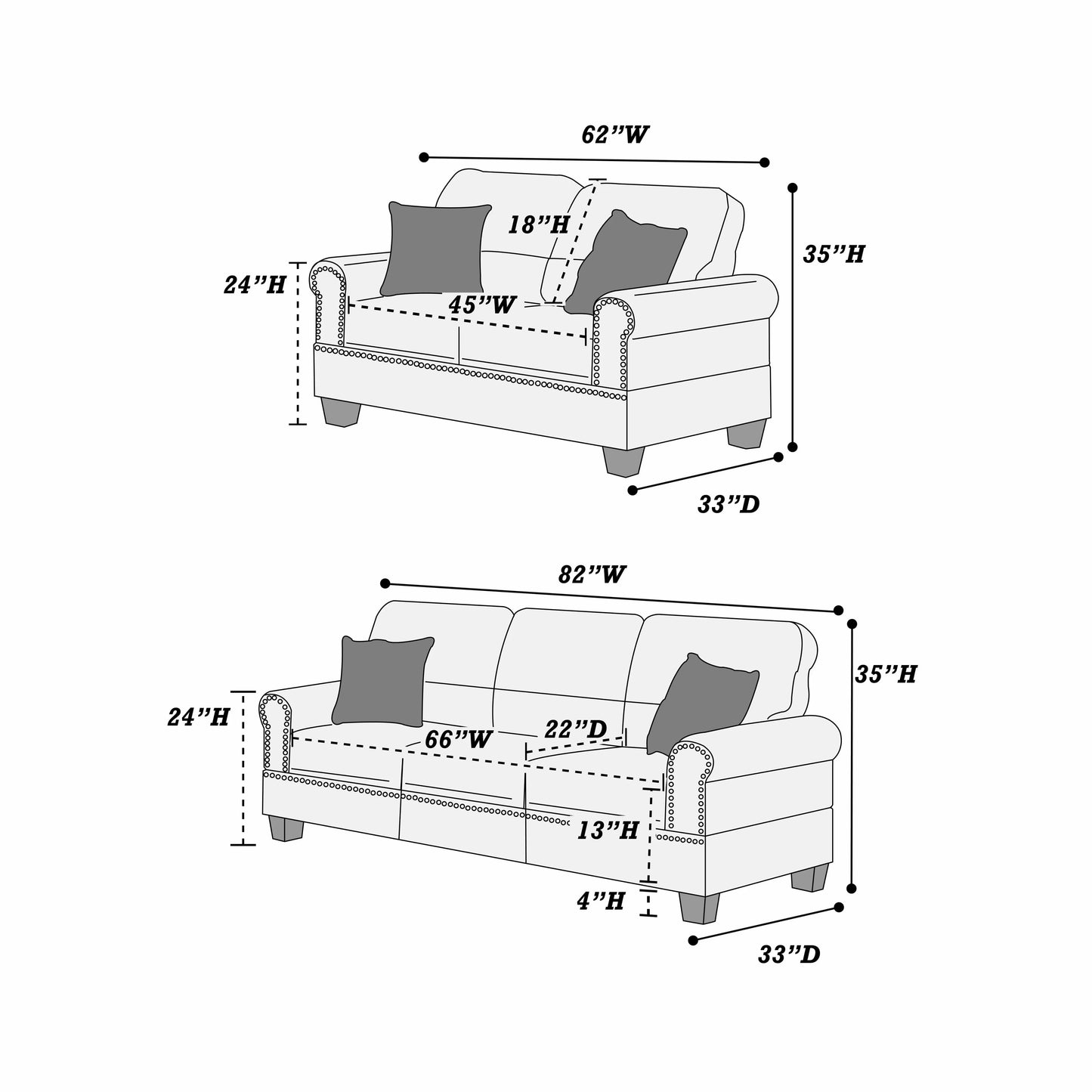 Espresso 2-Piece Stationary Sofa & Loveseat Set — Poundex F7878, authentic image 4
