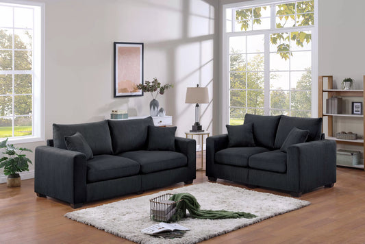 Black 2-Piece Stationary Sofa & Loveseat Set — Poundex F8313, authentic image 1