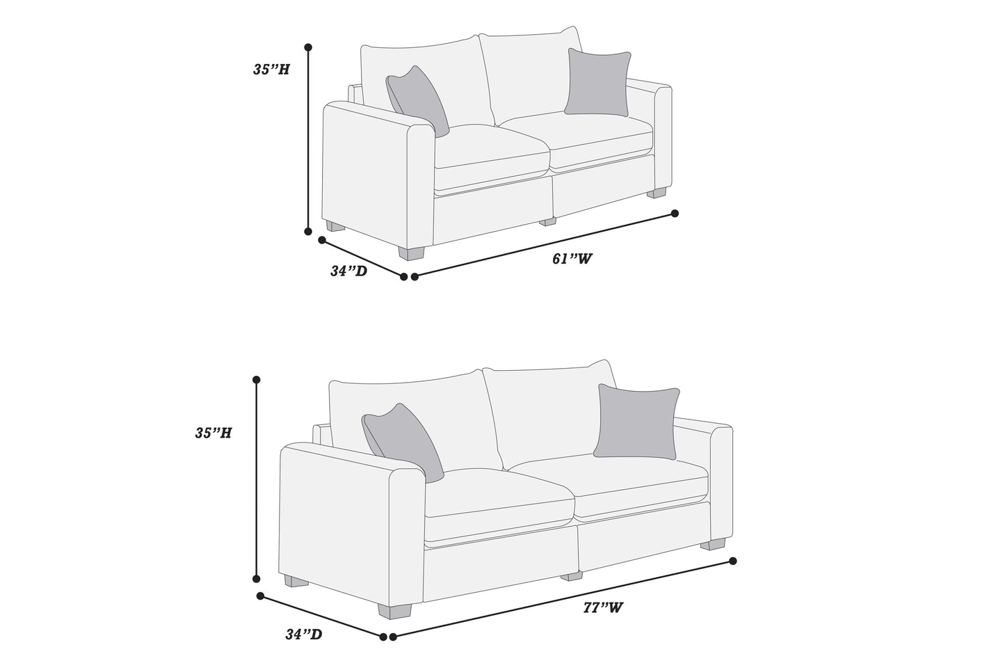 Dark Gray 2-Piece Stationary Sofa & Loveseat Set — Poundex F8314, authentic image 8