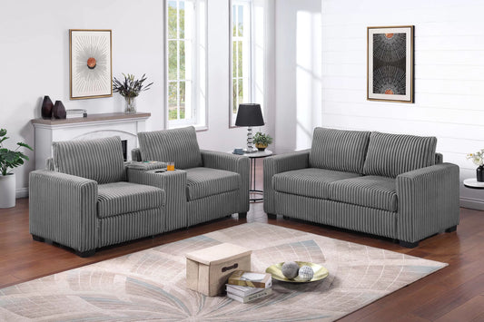 Smoke 2-Piece Stationary Sofa & Loveseat Set — Poundex F8349, authentic image 1