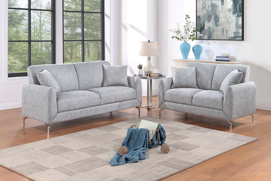 Light Gray 2-Piece Stationary Sofa & Loveseat Set — Poundex F8438, authentic image 1