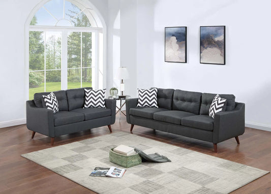 Black 2-Piece Stationary Sofa & Loveseat Set — Poundex F8443, authentic image 1