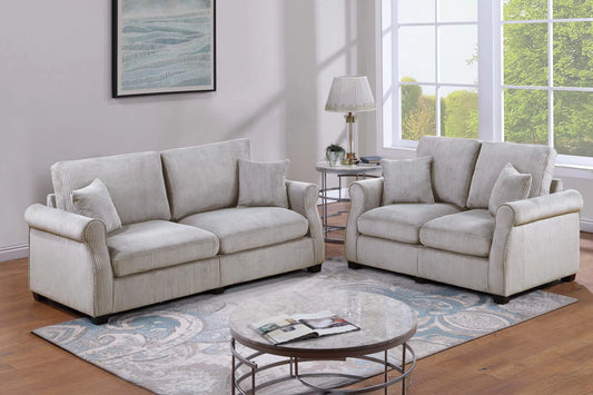 Ivory 2-Piece Stationary Sofa & Loveseat Set — Poundex F8499, authentic image 1