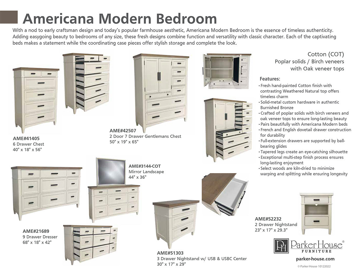 AMERICANA MODERN BEDROOM 3 DRAWER NIGHTSTAND WITH CHARGING STATION