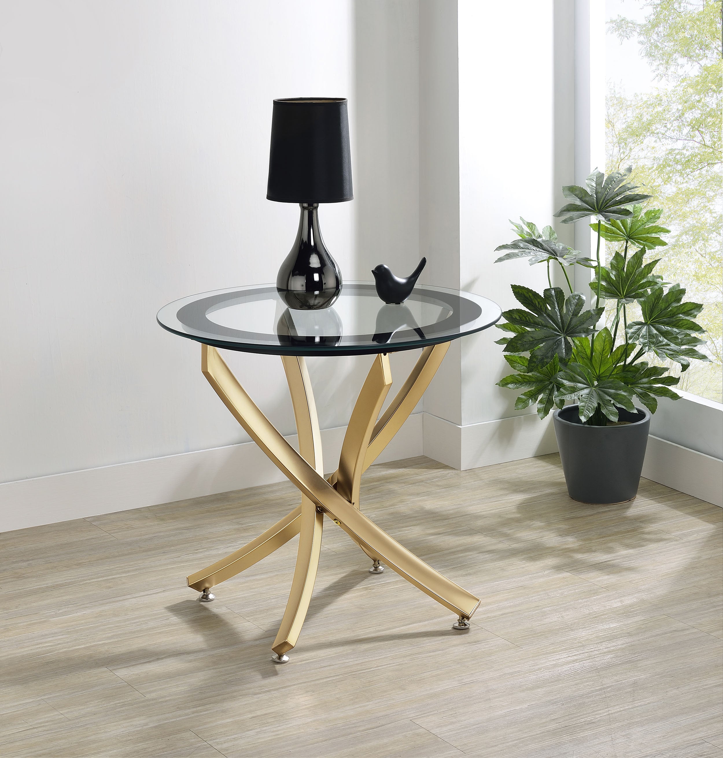 thumbnail image 2 of KB Designs - Modern Glass Top Accent Pedestal End Table, Gold Base 2 of 9