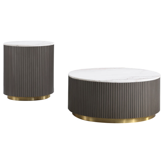 Jason 2-piece Round White Marble Coffee Table Set Charcoal
