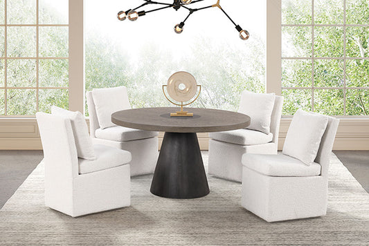 Broager - 5 Pc Dining Table Set (Light Gray Swivel Chairs)