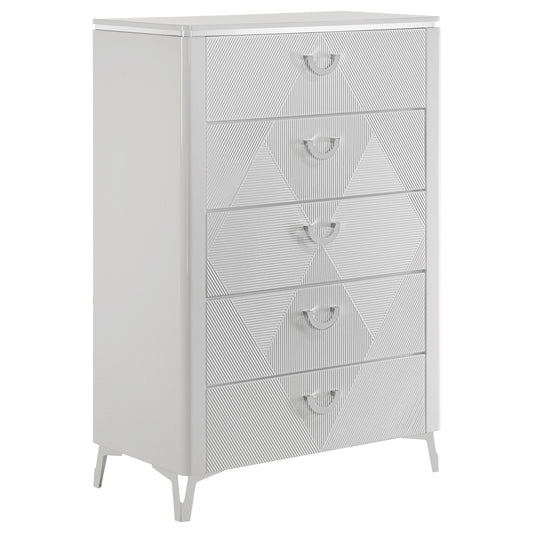 Cassia 5-drawer Bedroom Chest of Drawers White High Gloss