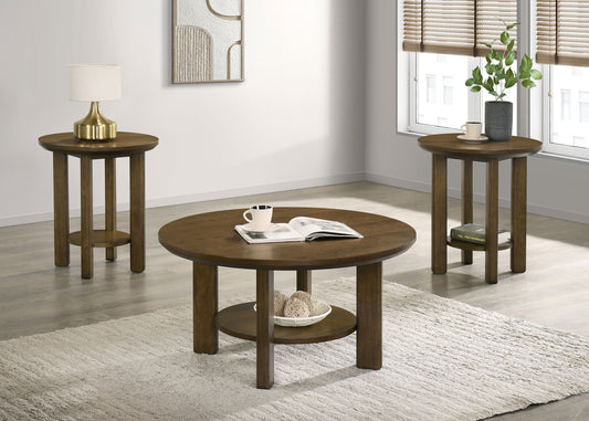 Ottowa 3-piece Round Wood Coffee Table Set Brown