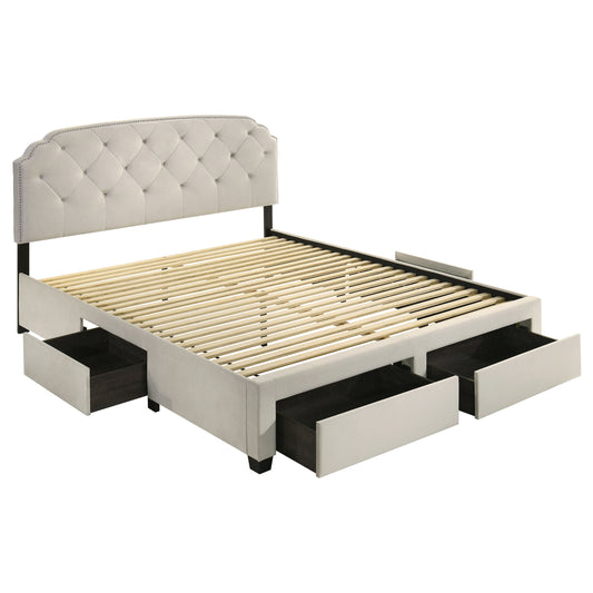 Marianna 4-drawer Upholstered Eastern King Storage Bed Cream