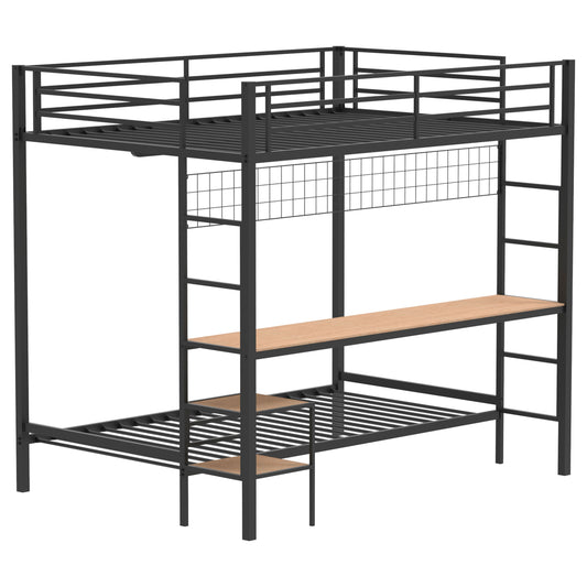 Bettoni Metal Full Over Twin Workstation Bunk Bed Matte Black