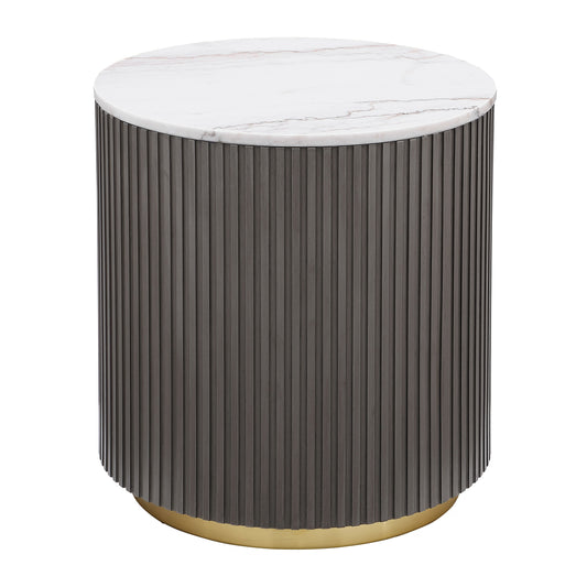 Jason Round White Marble Top Side End Table Charcoal