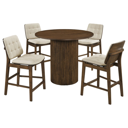 Hamlyn 5-piece Round Wood Counter Height Dining Set Cream and Walnut