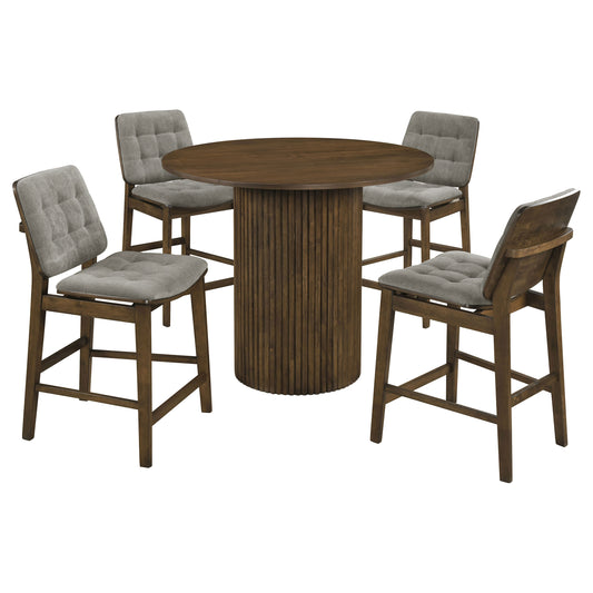 Hamlyn 5-piece Round Wood Counter Height Dining Set Grey and Walnut