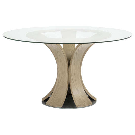 Naser 48-inch Round Glass Top Dining Table Light Oak
