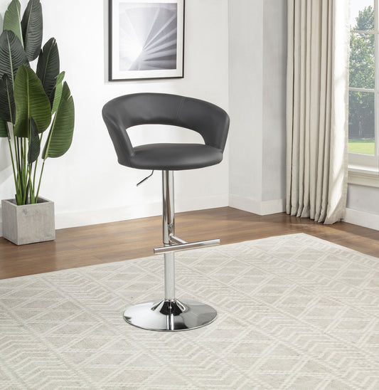 Travia Adjustable Faux Leather Swivel Bar Stool Grey and Chrome