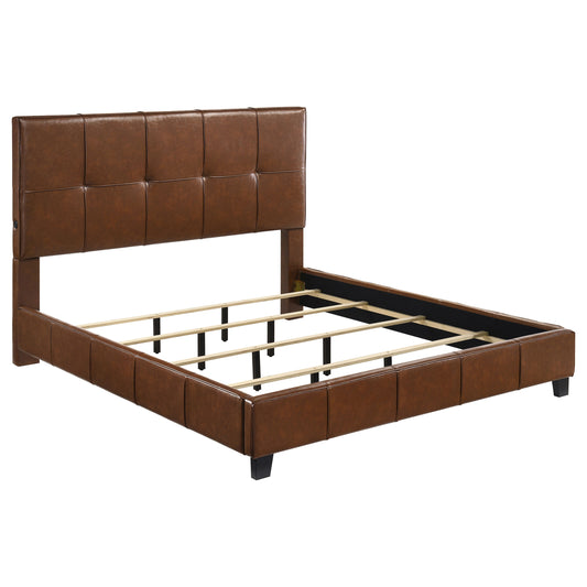 Farrell California King Faux Leather Panel Bed Brown