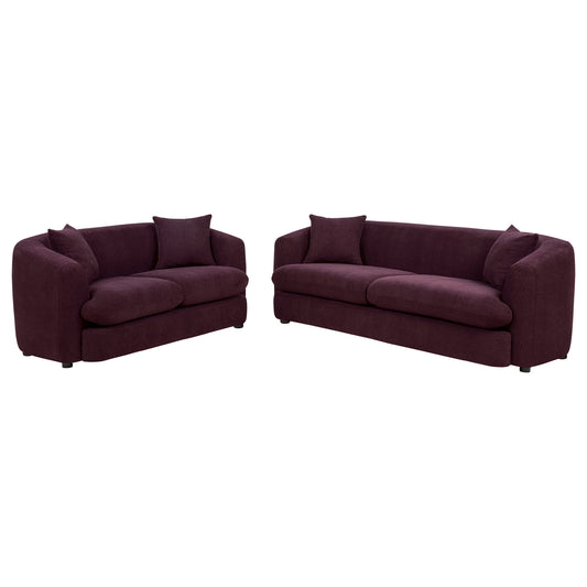 Delroy 2-Piece Stationary Sofa Set Aubergine Polyester Upholstery