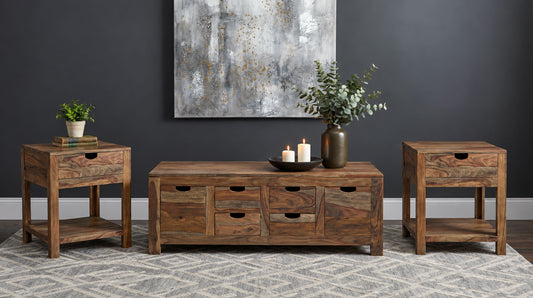 Esther 3-Piece Solid Sheesham Coffee and End Table Set Natural