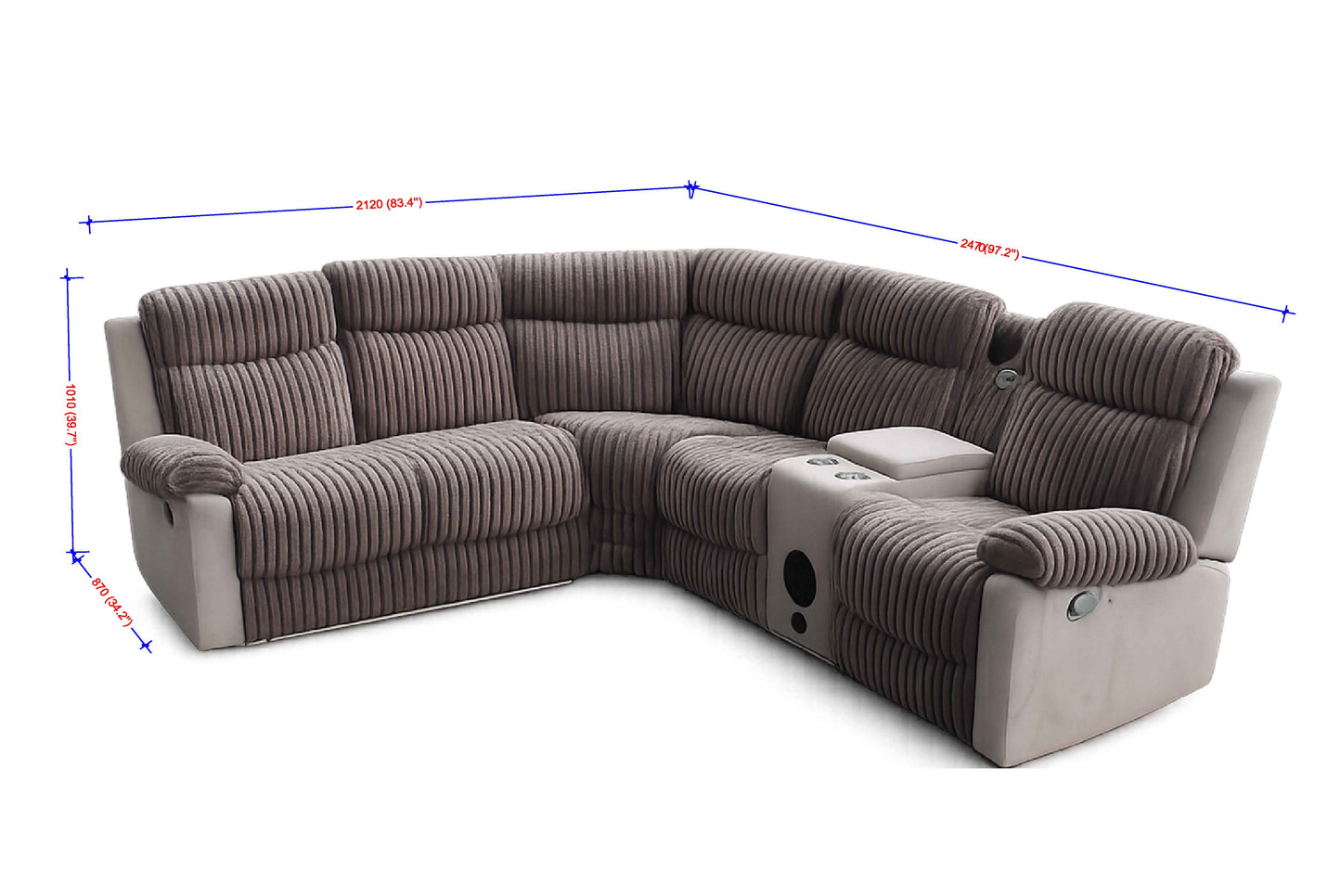 Tom sectional with console, speakers and LED lighting