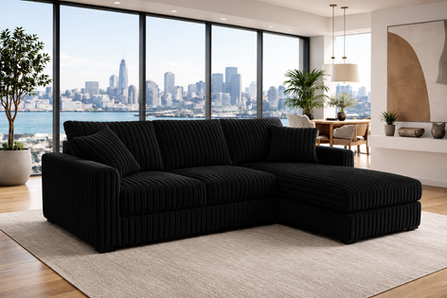 Varena 2-Piece Reversible Corduroy Sectional with USB Charger - Black
