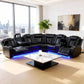Ainehome Black Leather Power Reclining Sectional with Reading Lamp