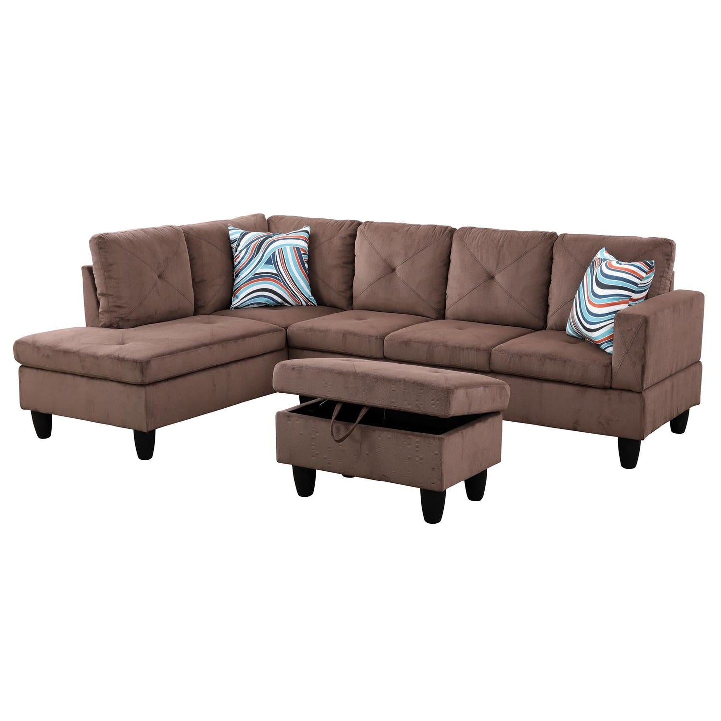 97" Wide Brown Corduroy L-Shaped Living Room Sectional Sofa Set — image 2