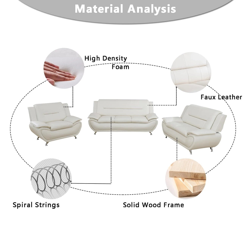 Ainehome Solid Color Faux Leather 3-Piece Living Room Sofa Set with Elegant Design