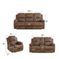 Ainehome Cinema 3-Piece Plush Brown Microfiber Reclining Sofa Set