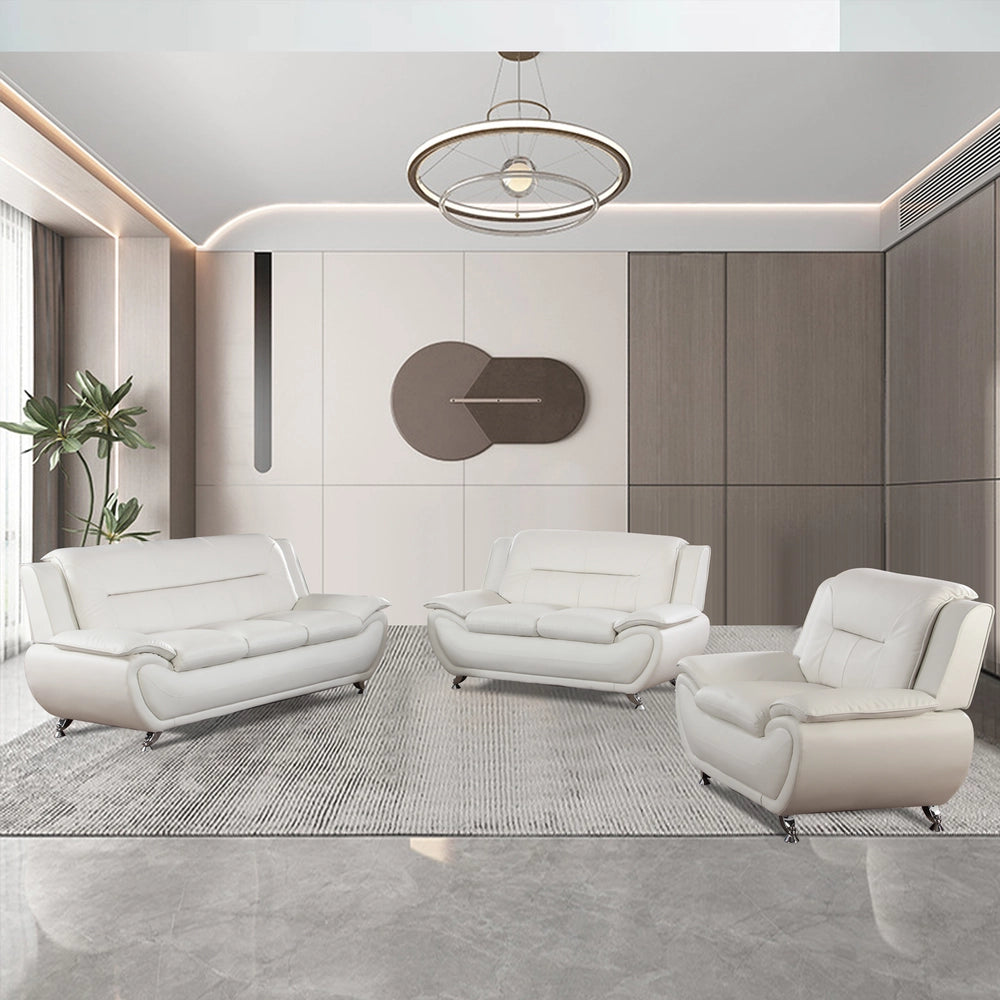 Solid Color Faux Leather 3-Piece Living Room Sofa Set with Elegant Design