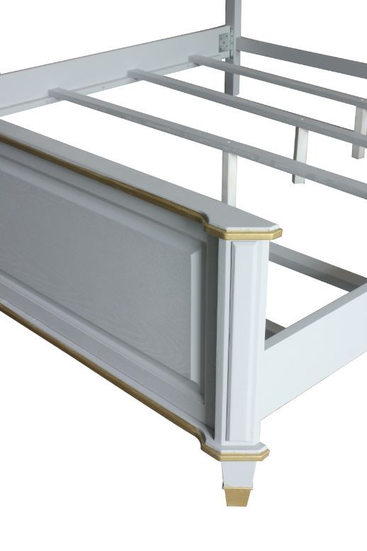 House Marchese - Queen Bed - Two Tone Beige Fabric & Pearl Gray