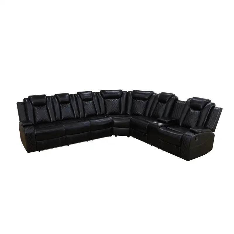 Ainehome Black Leather Power Reclining Sofa Set with Smart Storage & Wireless Charging