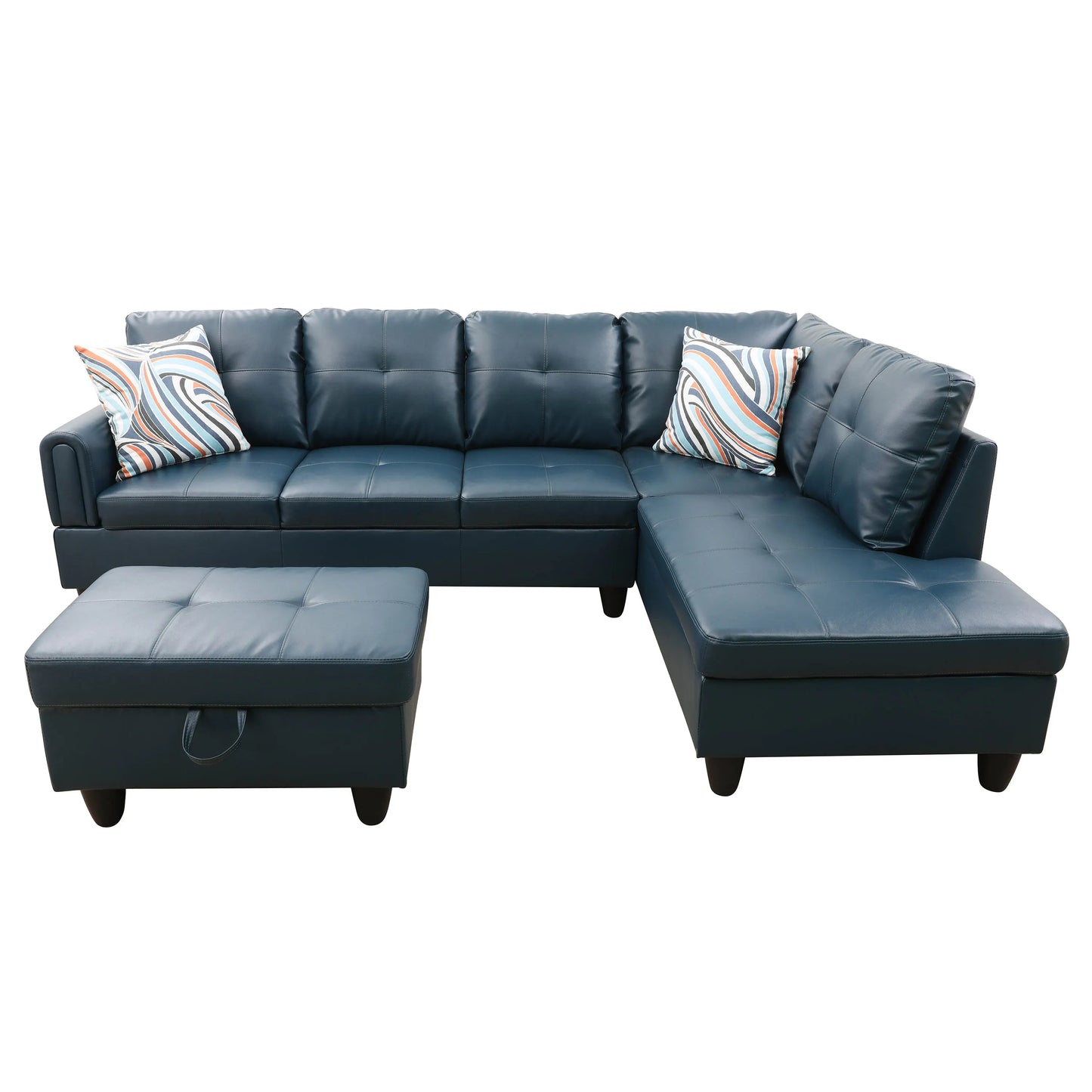 Ainehome 97" Wide Denim Faux Leather Living Room Sofa Set