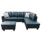 Ainehome 97" Wide Denim Faux Leather Living Room Sofa Set